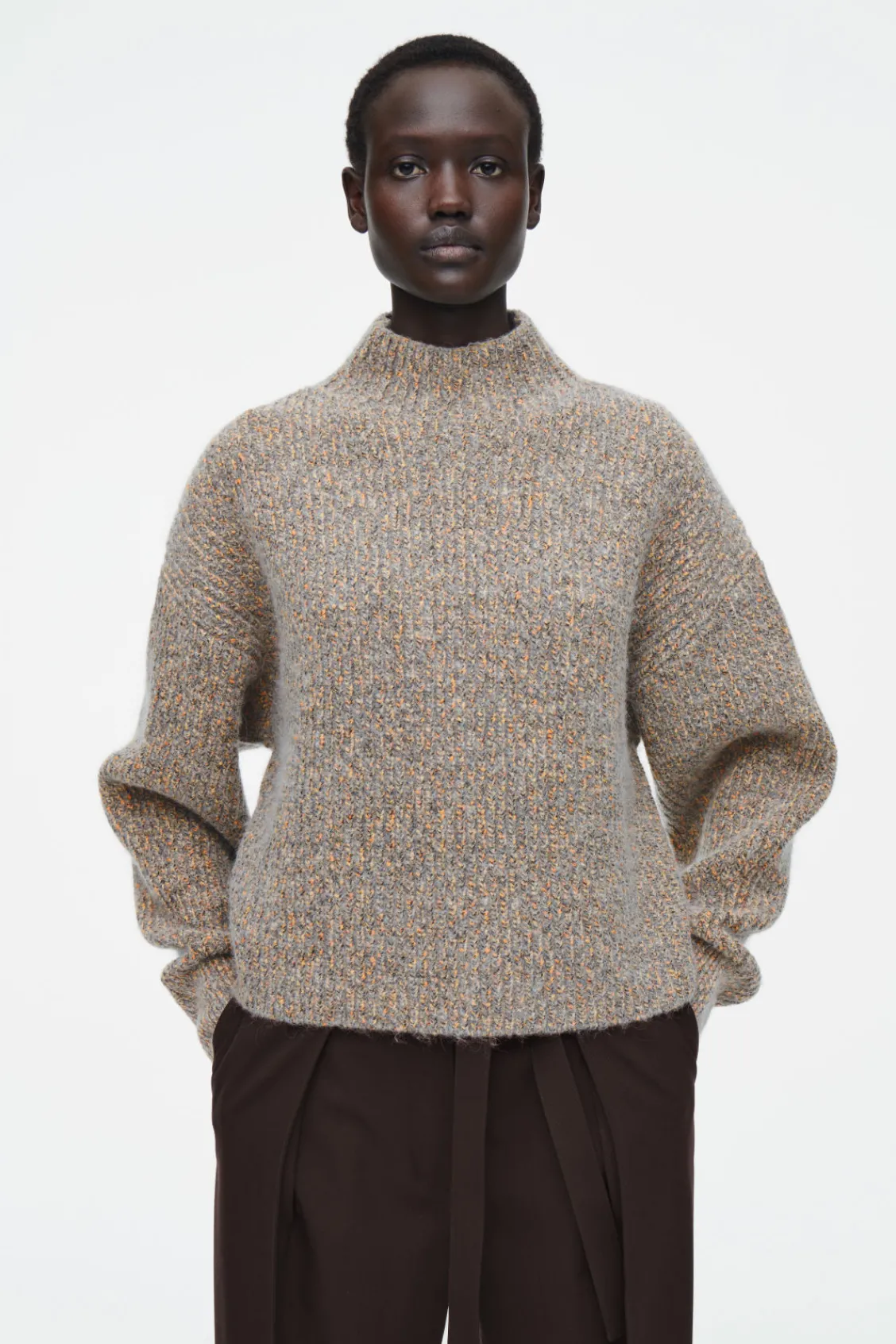 COS FLECKED TURTLENECK JUMPER GREY / ORANGE Best Sale