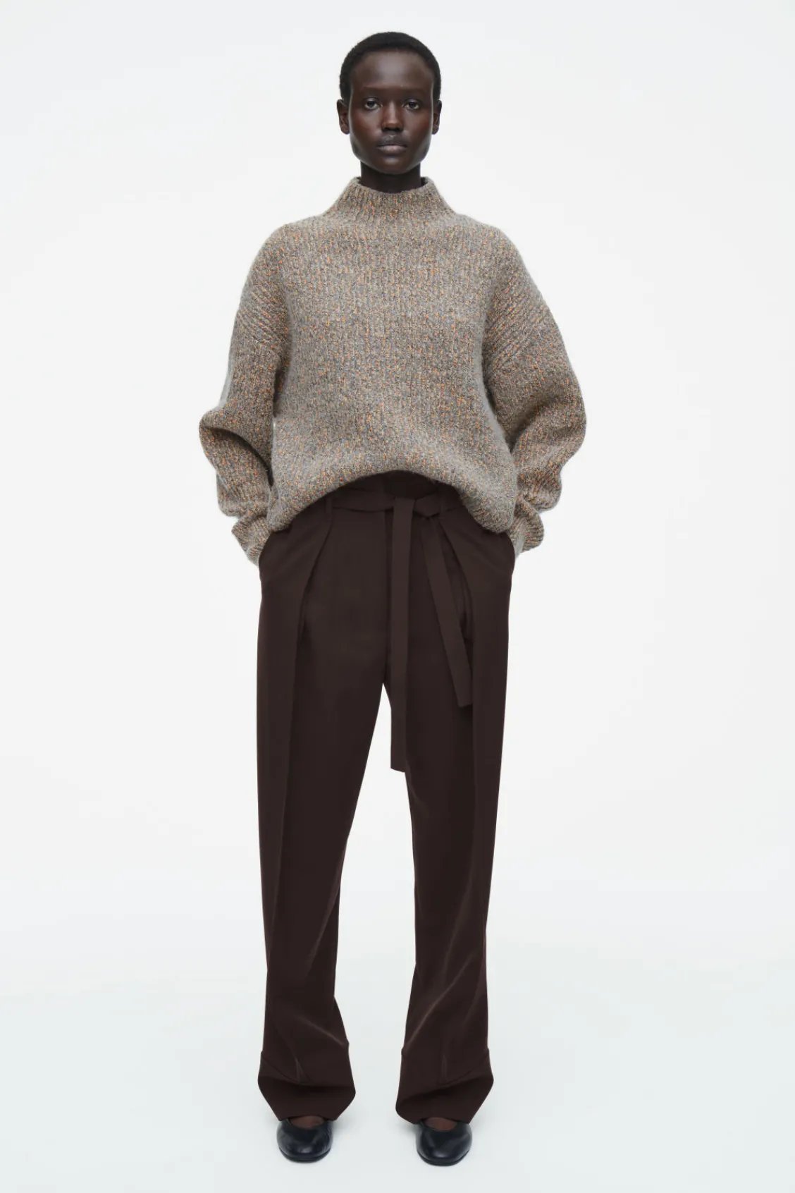 COS FLECKED TURTLENECK JUMPER GREY / ORANGE Best Sale