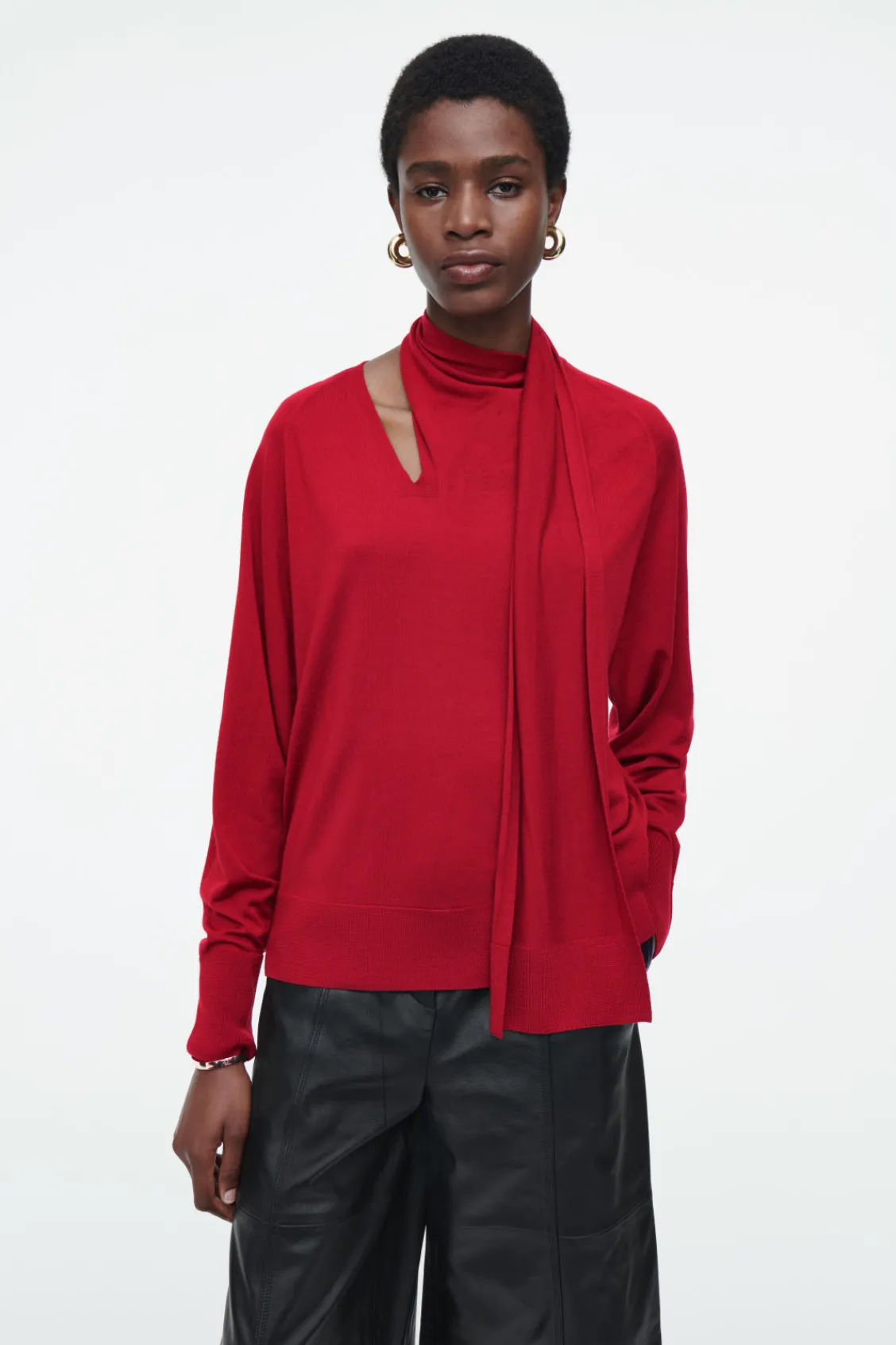 COS SCARF-DETAIL WOOL TURTLENECK SWEATER RED Cheap