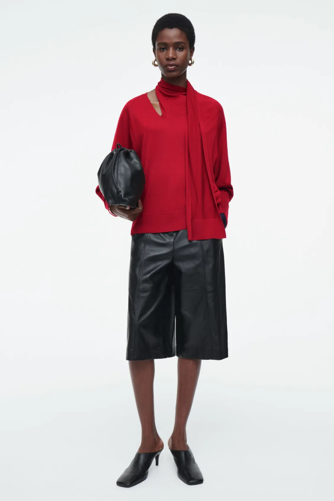 COS SCARF-DETAIL WOOL TURTLENECK SWEATER RED Cheap
